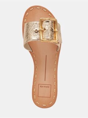 Dolce Vita Metallic Gold Buckle Slide in Tan Footbed